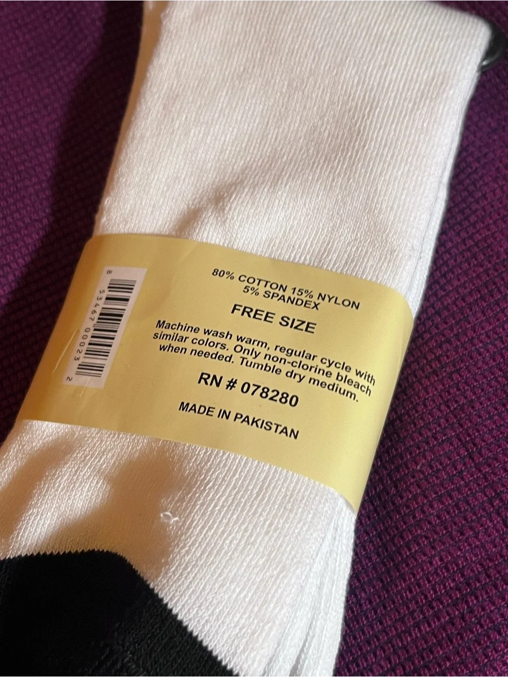 White Crew Socks with Black Leaf and Rasta Stripe